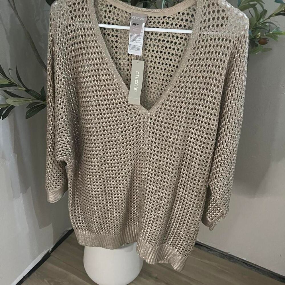 Chico-s Women's Tan and Cream Jumper